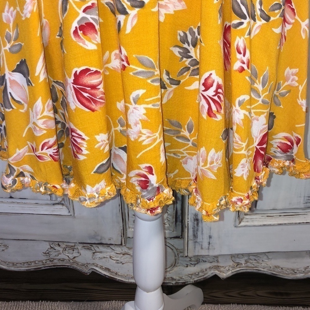 Angel Biba Mustard Color Floral Spaghetti Strap Festival Babydoll Dress Size S - Picture 9 of 13